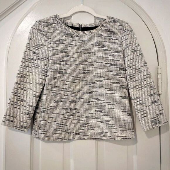 THEORY Hesha Wellington Tweed 3/4 Sleeve Black, Grey, White Top/ Jacket Sz S / P - Picture 1 of 6